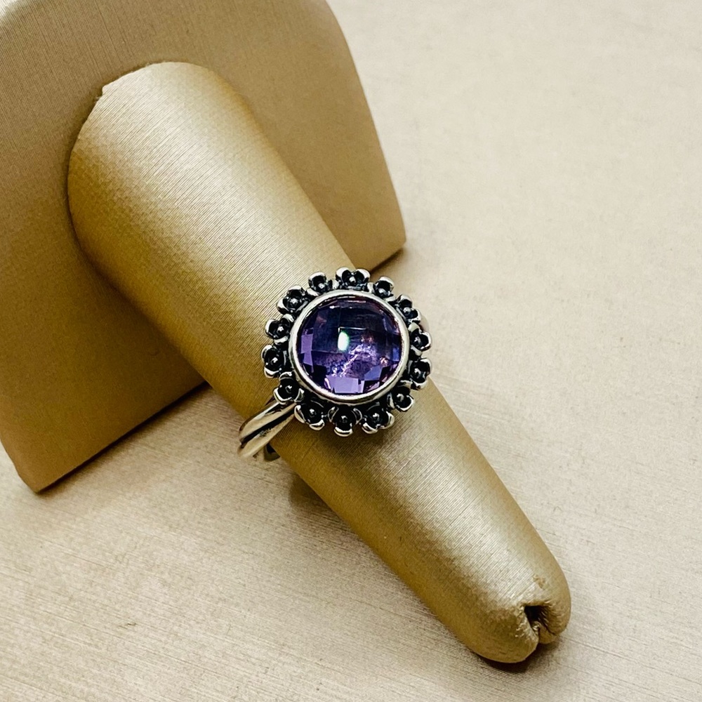 EUC RARE Pandora 190850PAM Sterling Silver Wanda's Garden II Ring w/ Amethyst